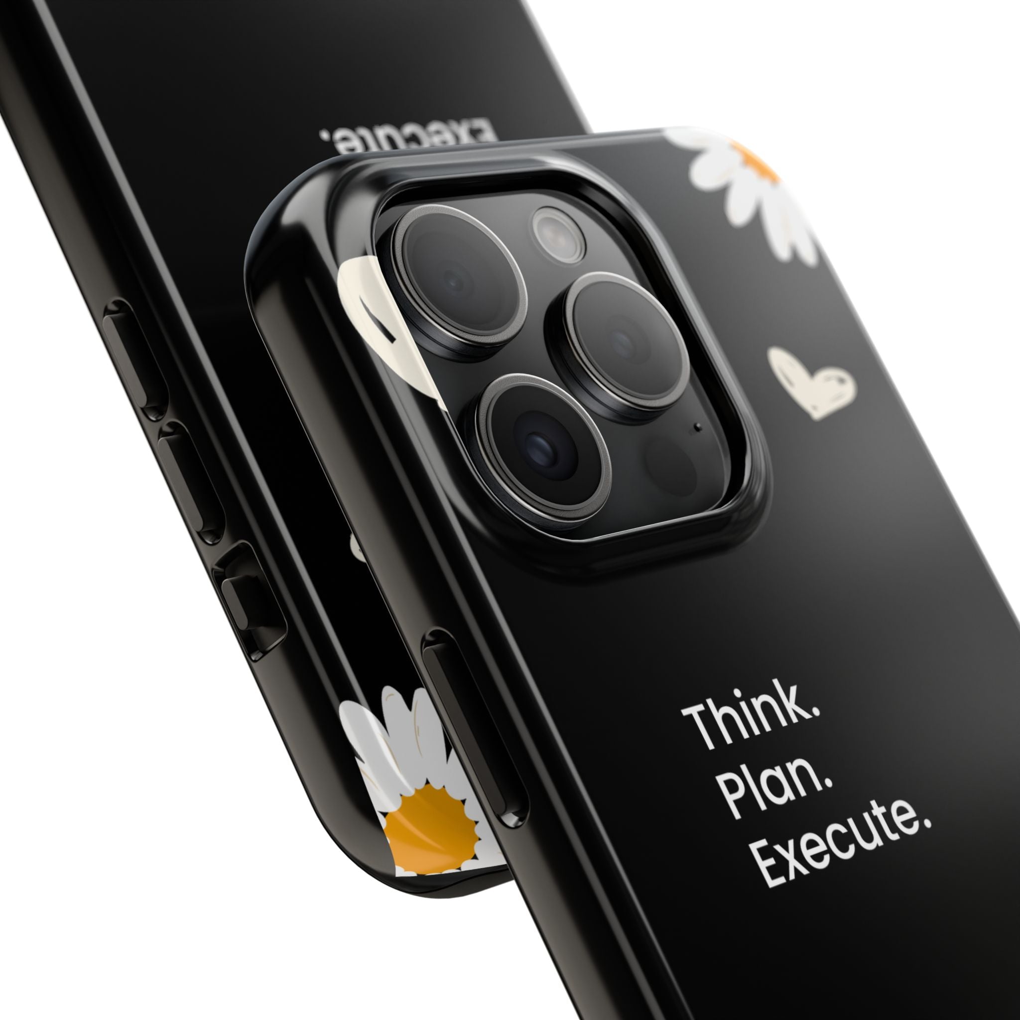 Think. Plan. Execute. Black Floral Tough Phone Case