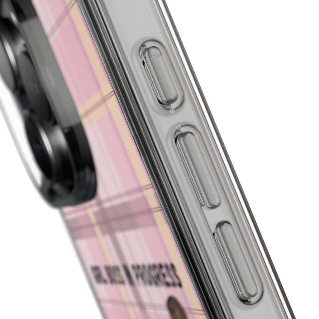 Girl Boss in Progress Clear Phone Case – Pink Plaid Feminine iPhone Cover