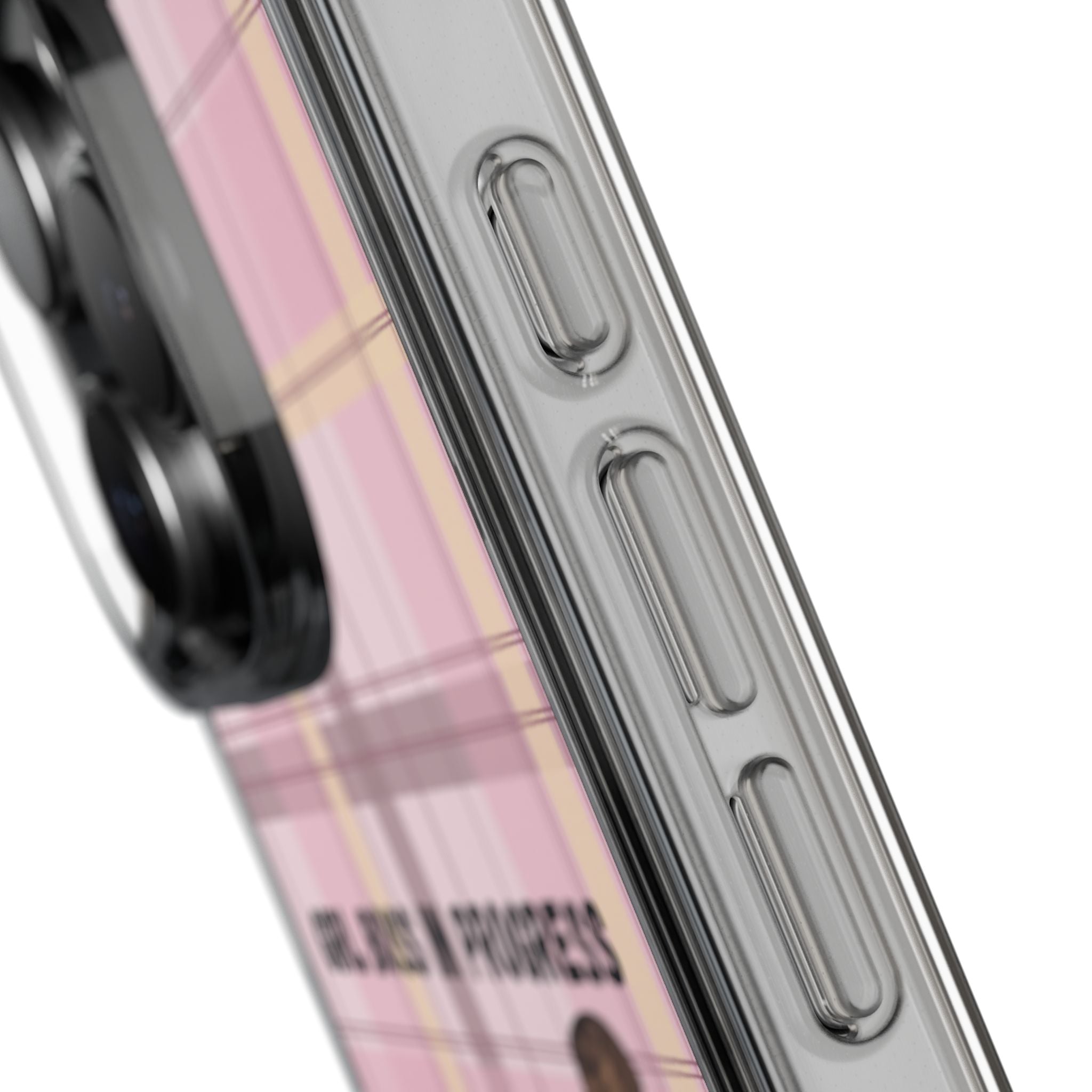 Girl Boss in Progress Clear Phone Case – Pink Plaid Feminine iPhone Cover
