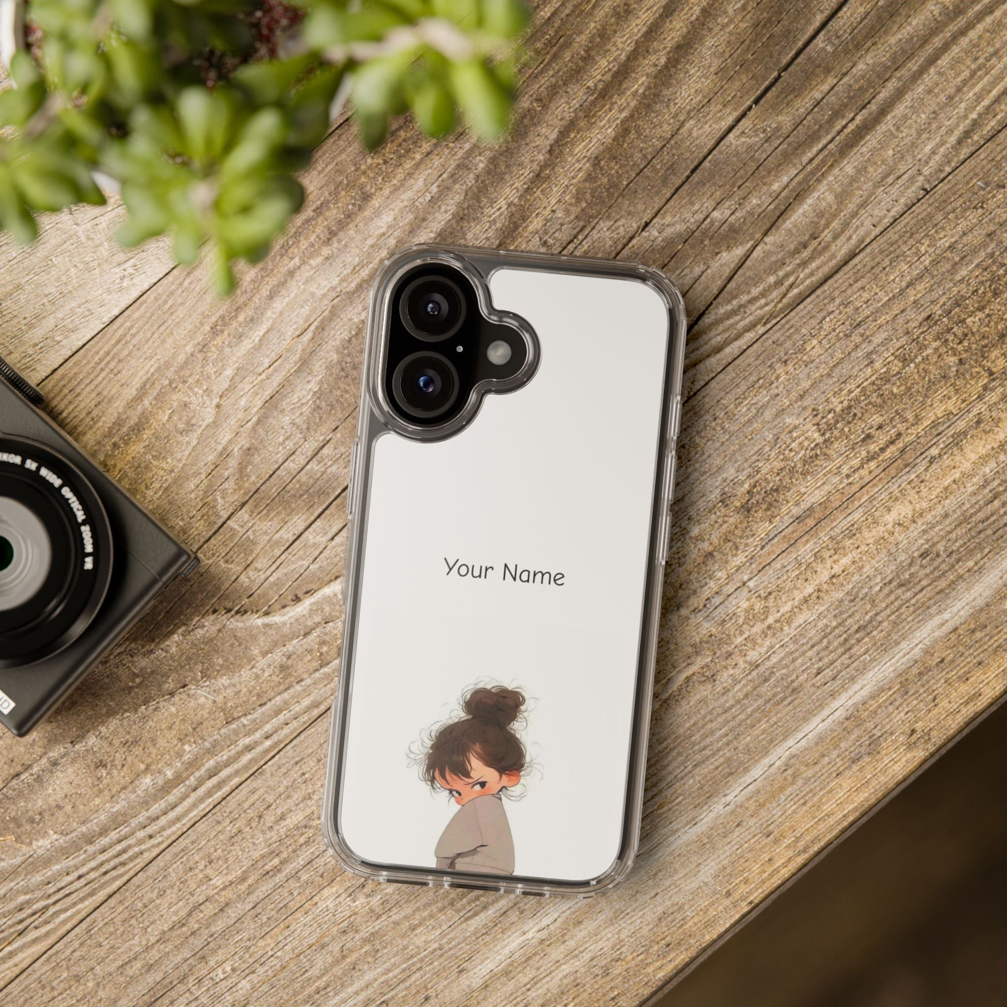 Personalized Clear Phone Case — Cute Girl Illustration with Custom Name