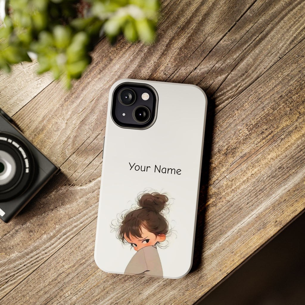 Personalized Cute Girl Tough Phone Case — Custom Name Protective iPhone Case