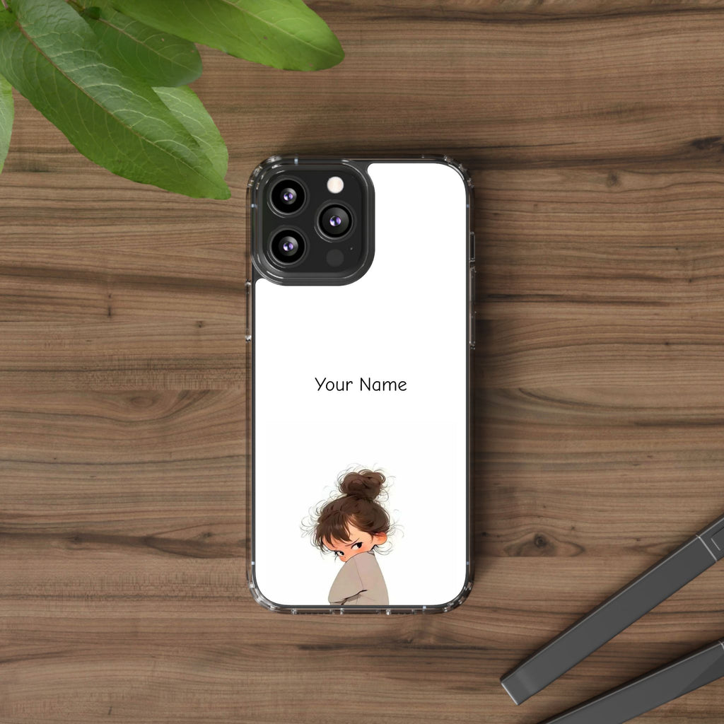 Personalized Clear Phone Case — Cute Girl Illustration with Custom Name