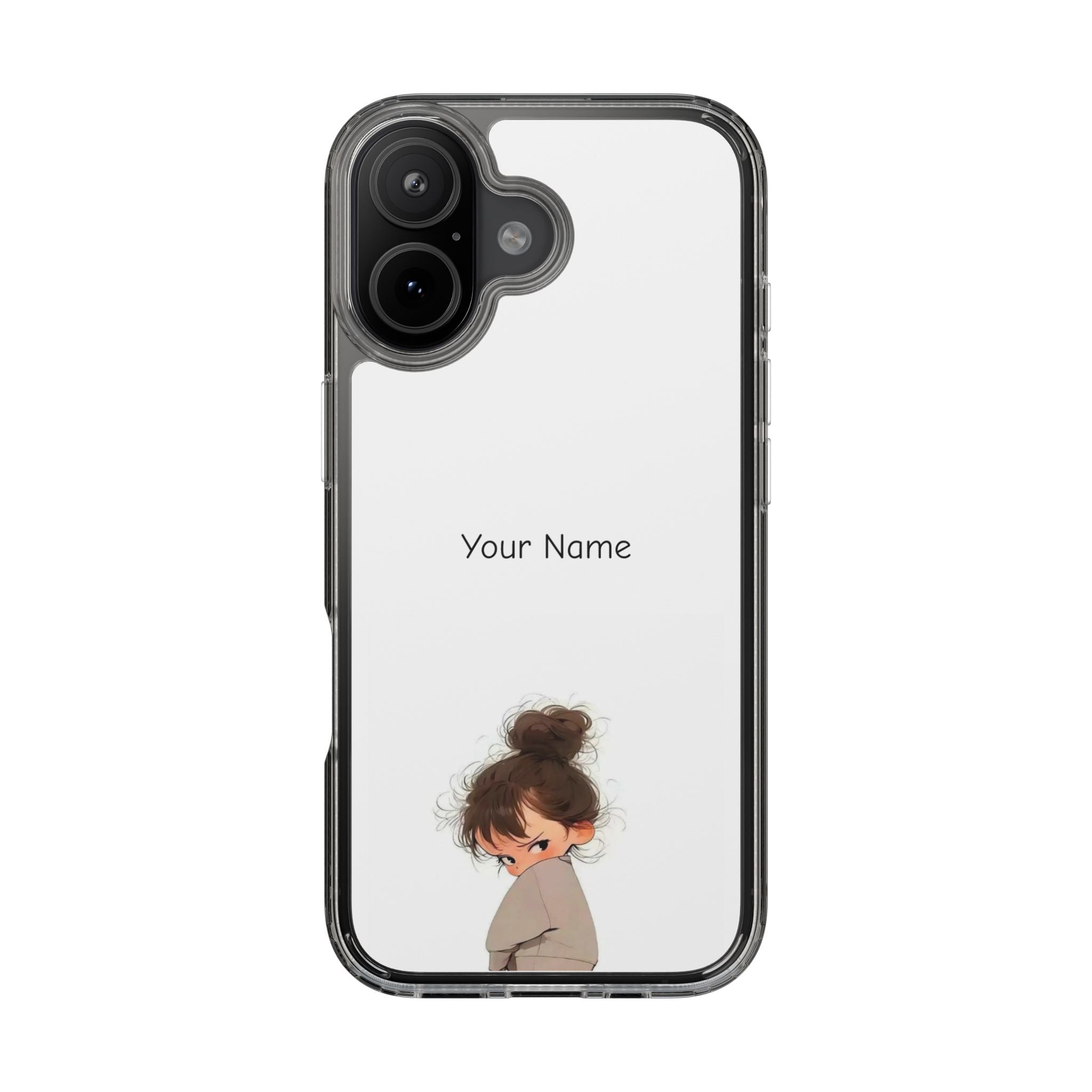Personalized Clear Phone Case — Cute Girl Illustration with Custom Name