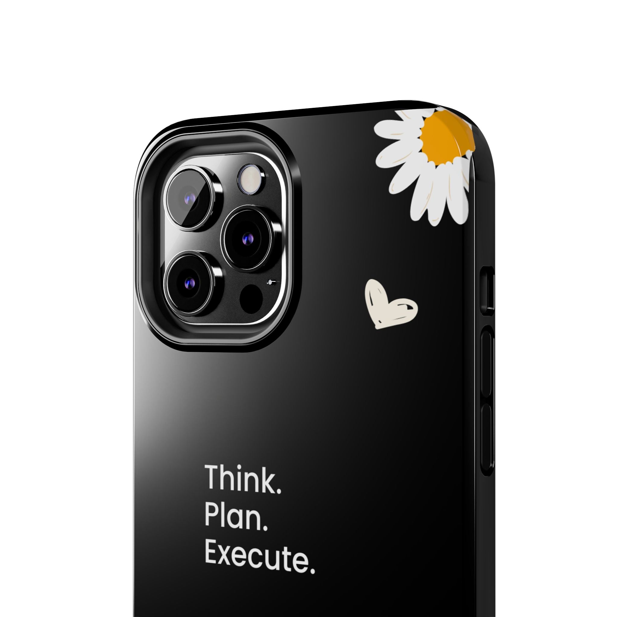 Think. Plan. Execute. Black Floral Tough Phone Case