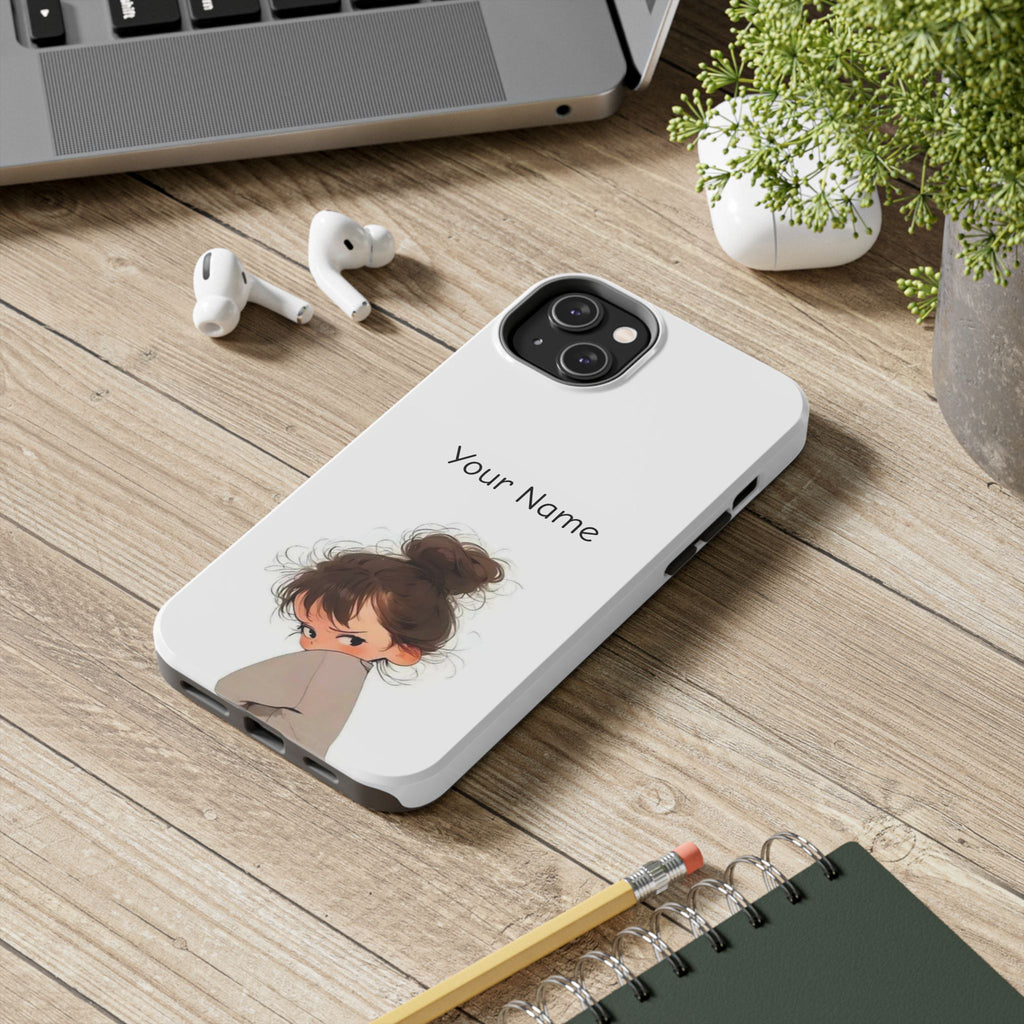 Personalized Cute Girl Tough Phone Case — Custom Name Protective iPhone Case
