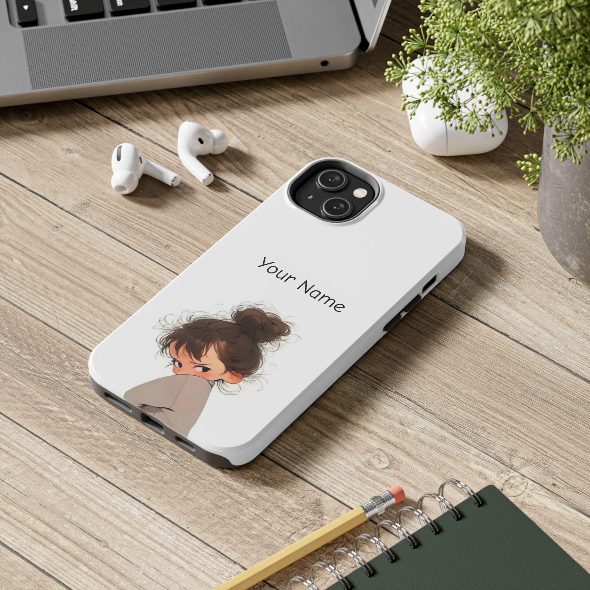 Personalized Cute Girl Tough Phone Case — Custom Name Protective iPhone Case