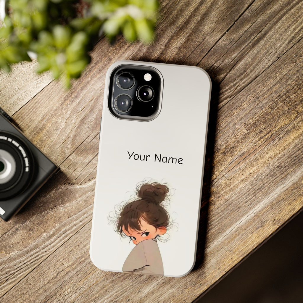 Personalized Cute Girl Tough Phone Case — Custom Name Protective iPhone Case