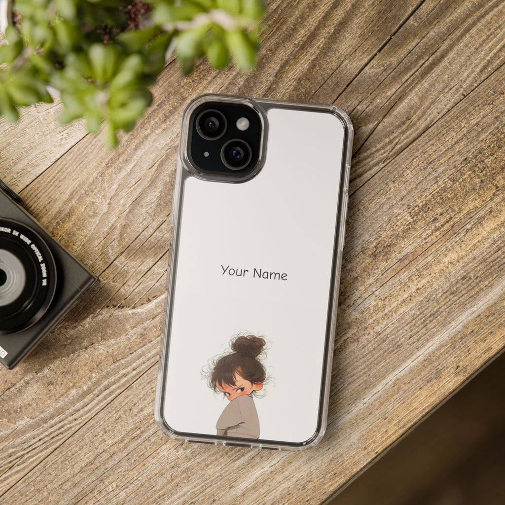 Personalized Clear Phone Case — Cute Girl Illustration with Custom Name