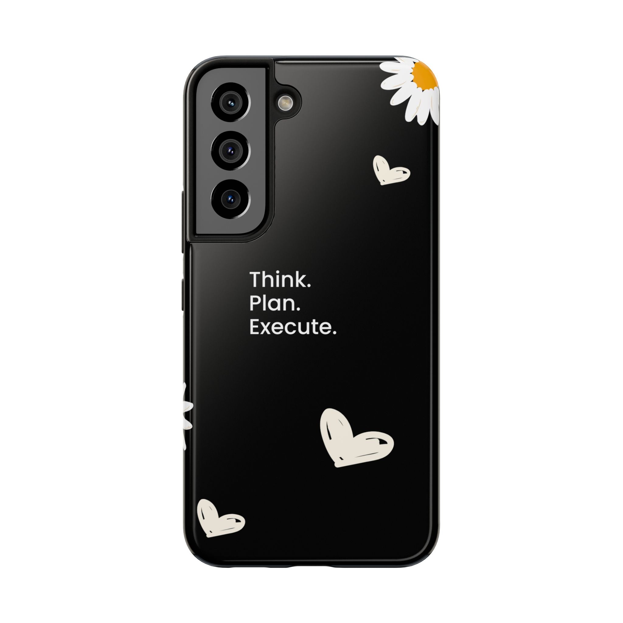 Think. Plan. Execute. Black Floral Tough Phone Case