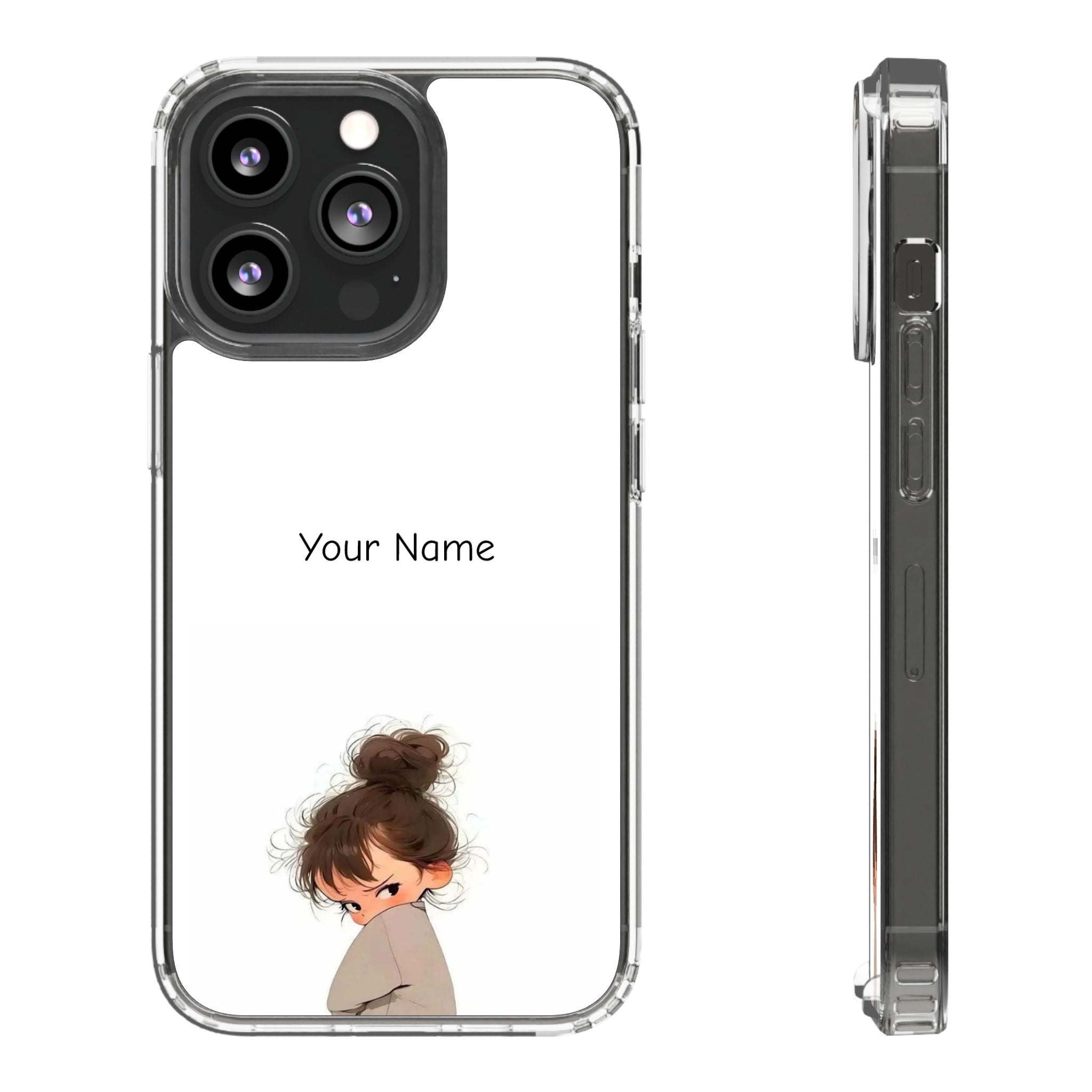 Personalized Clear Phone Case — Cute Girl Illustration with Custom Name