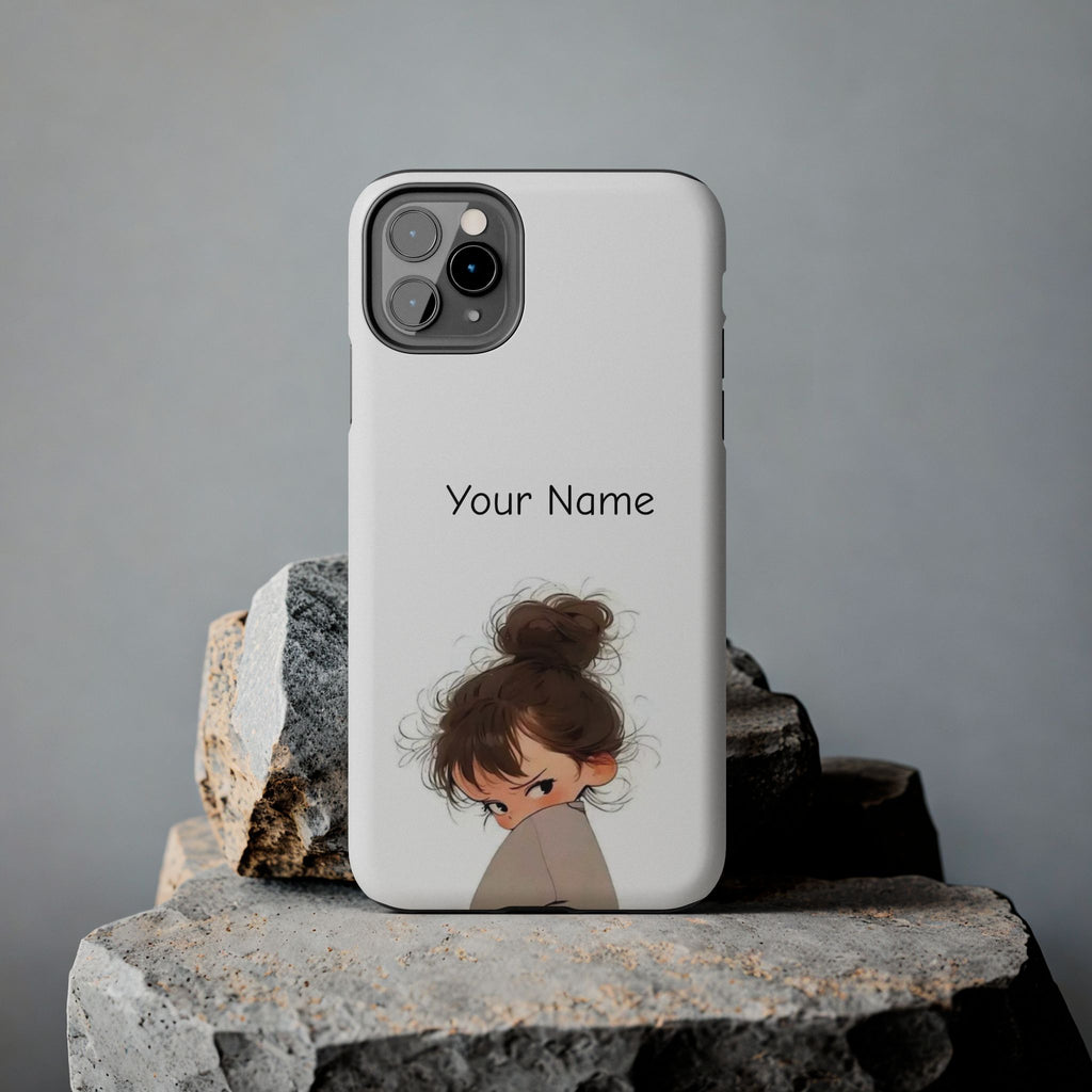 Personalized Cute Girl Tough Phone Case — Custom Name Protective iPhone Case