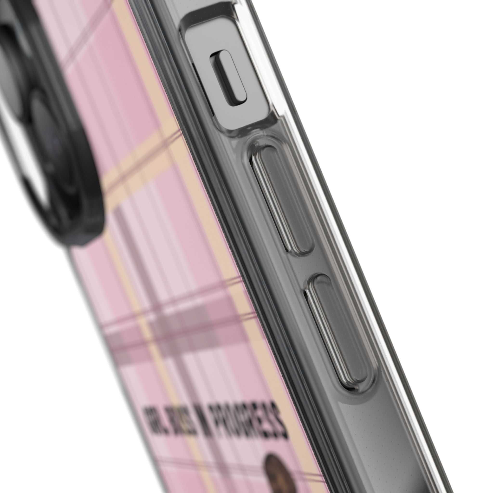 Girl Boss in Progress Clear Phone Case – Pink Plaid Feminine iPhone Cover