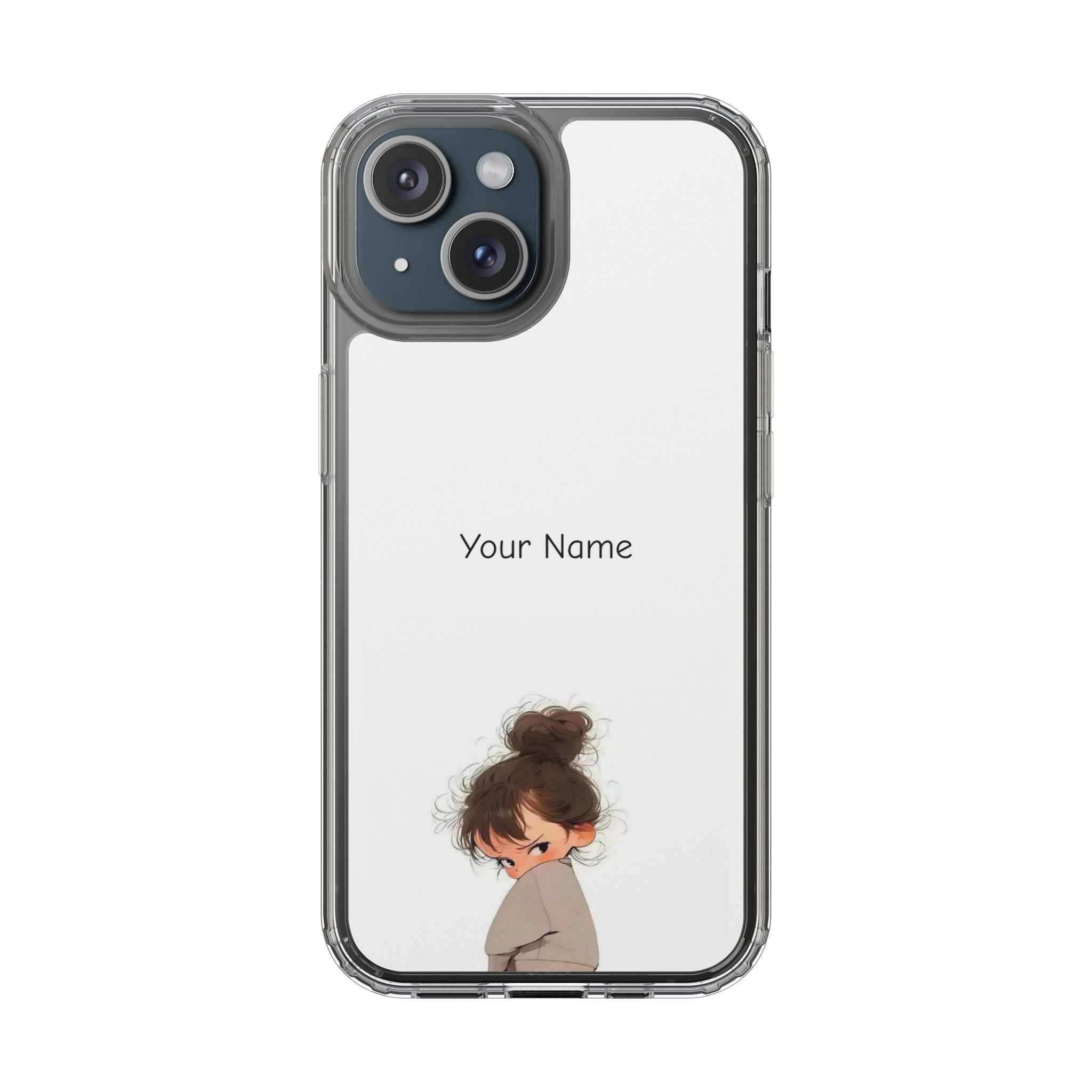 Personalized Clear Phone Case — Cute Girl Illustration with Custom Name