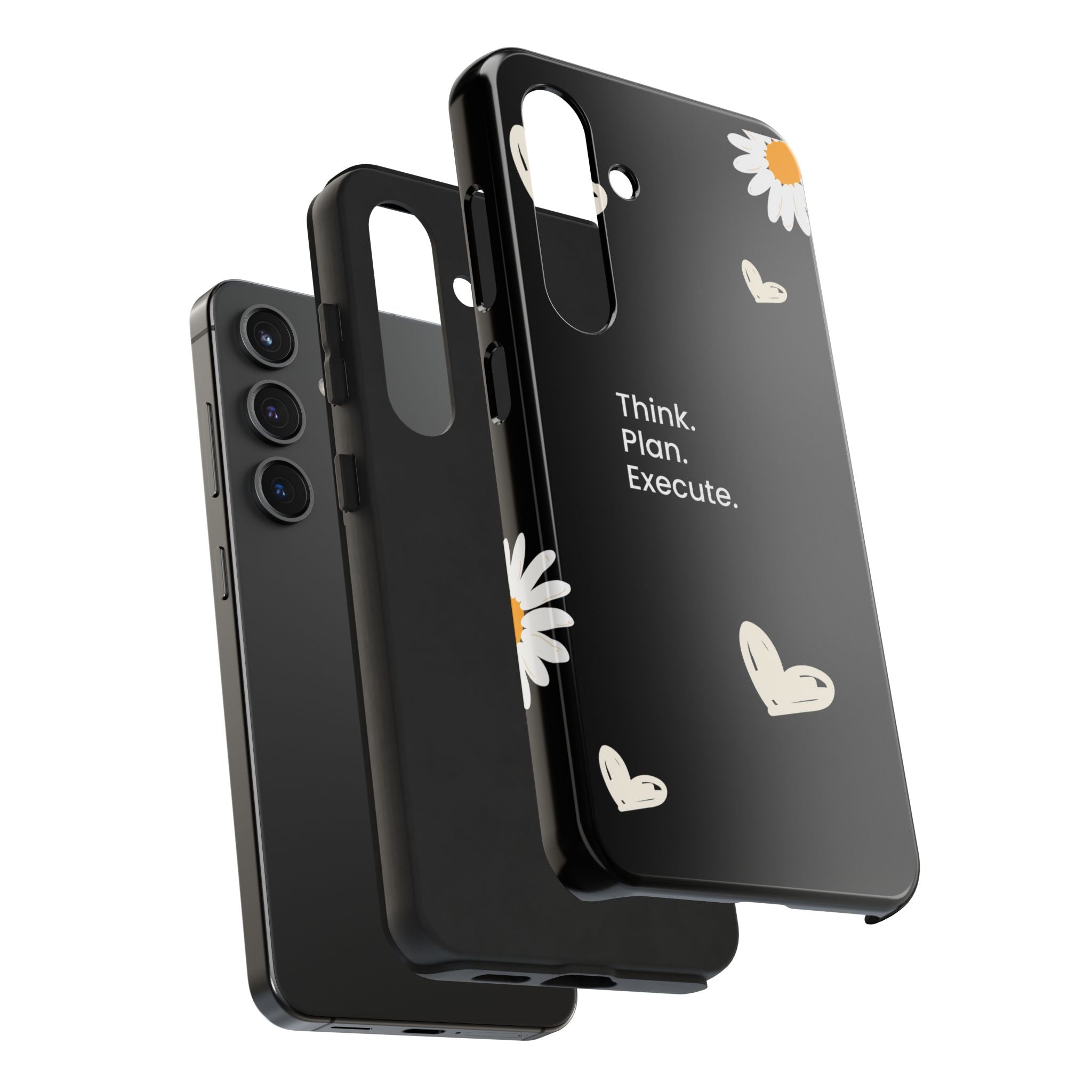 Think. Plan. Execute. Black Floral Tough Phone Case