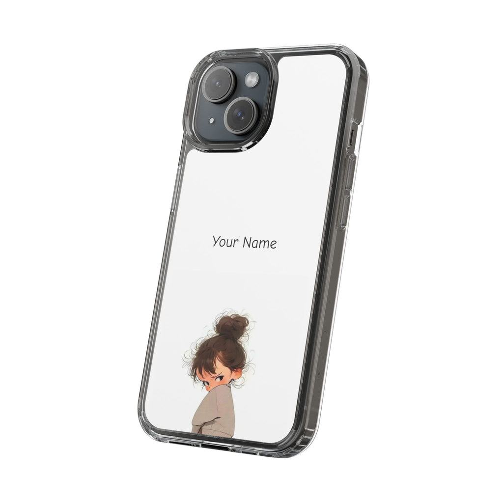 Personalized Clear Phone Case — Cute Girl Illustration with Custom Name