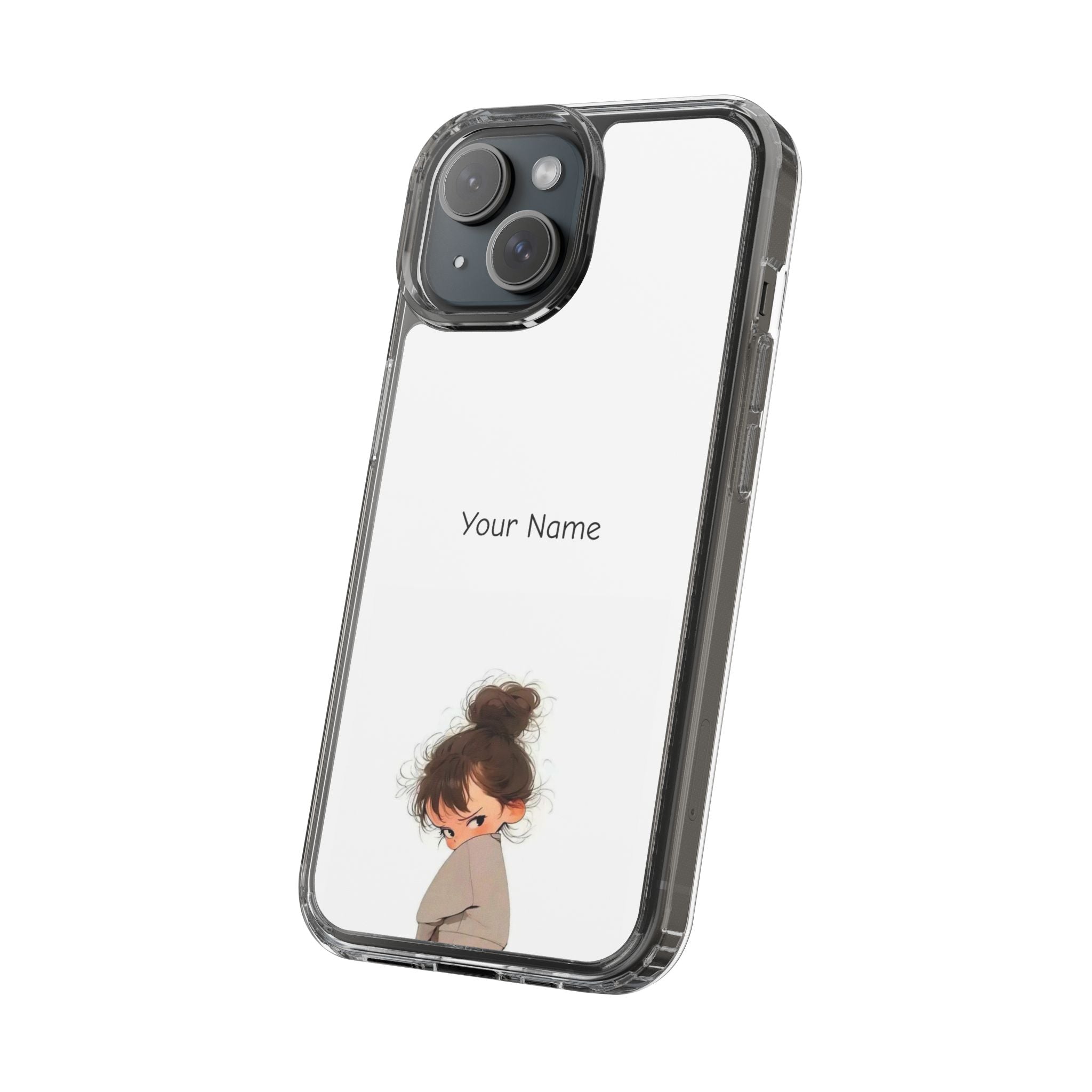 Personalized Clear Phone Case — Cute Girl Illustration with Custom Name