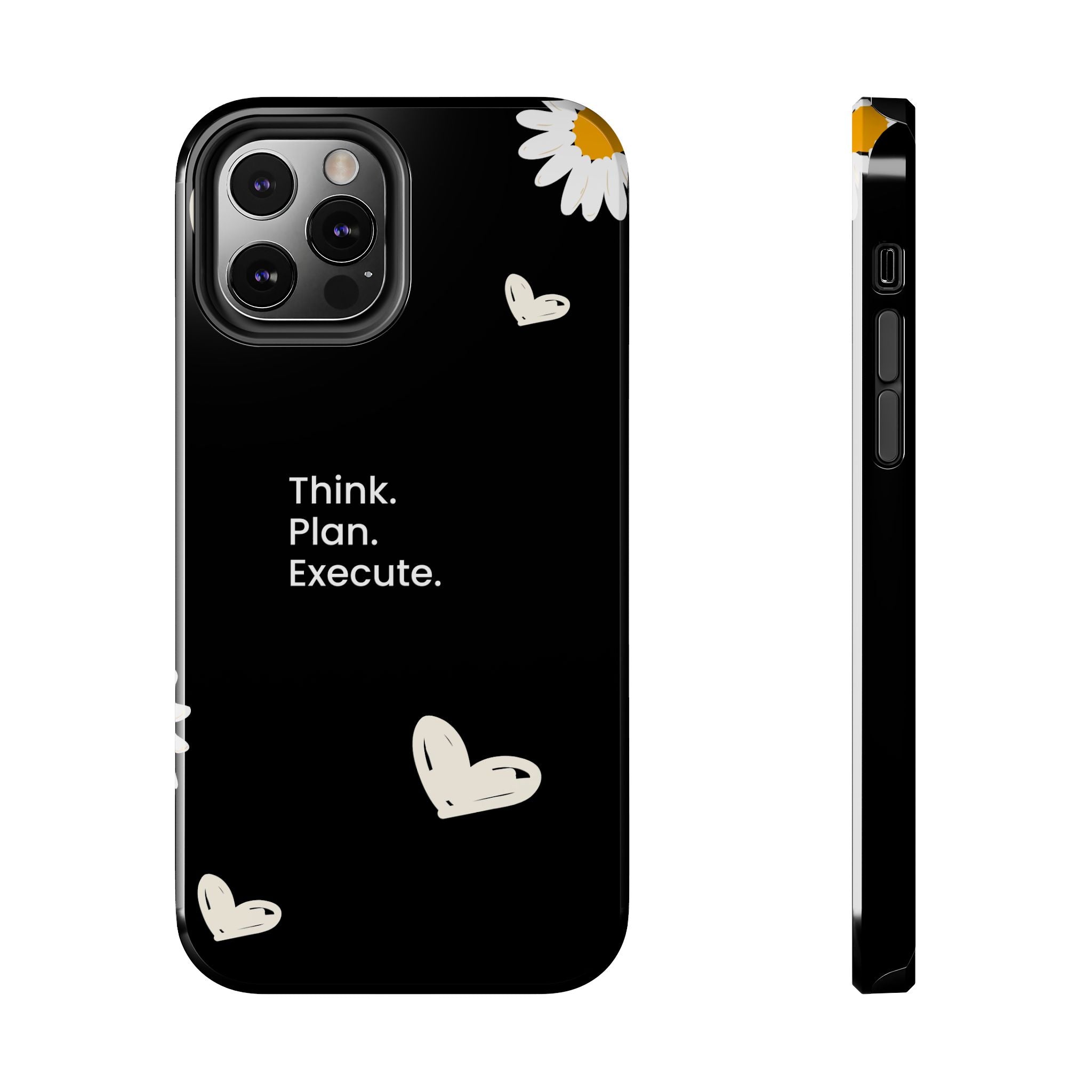 Think. Plan. Execute. Black Floral Tough Phone Case
