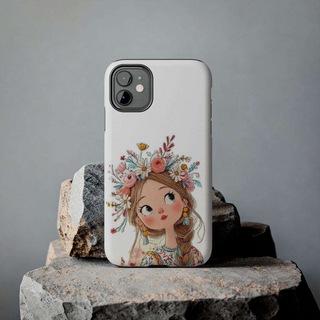 Floral Boho Girl Tough Phone Case — Cute Flower Crown Protection