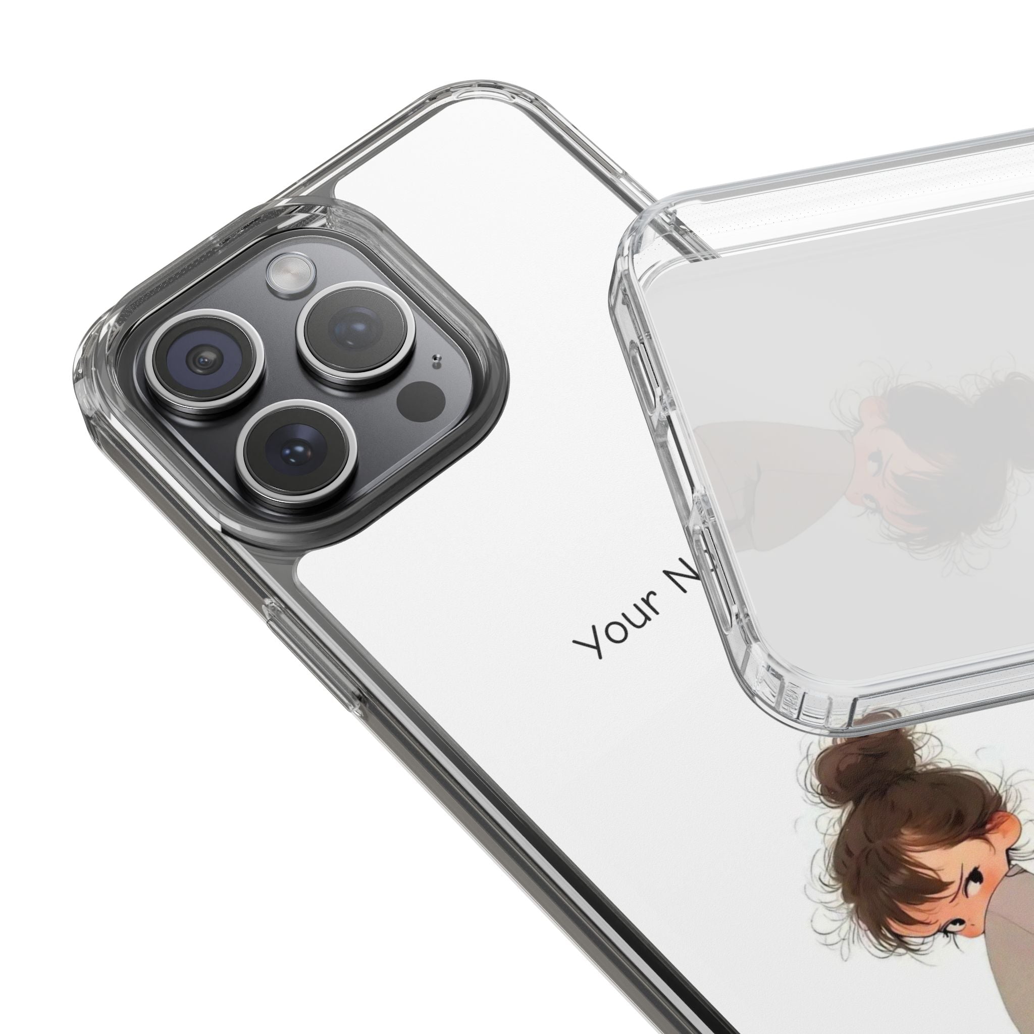 Personalized Clear Phone Case — Cute Girl Illustration with Custom Name