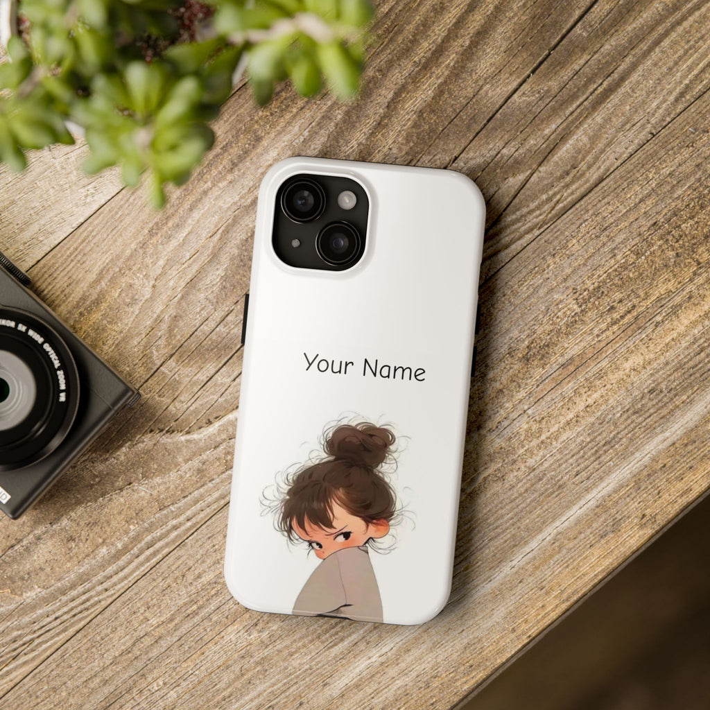 Personalized Cute Girl Tough Phone Case — Custom Name Protective iPhone Case