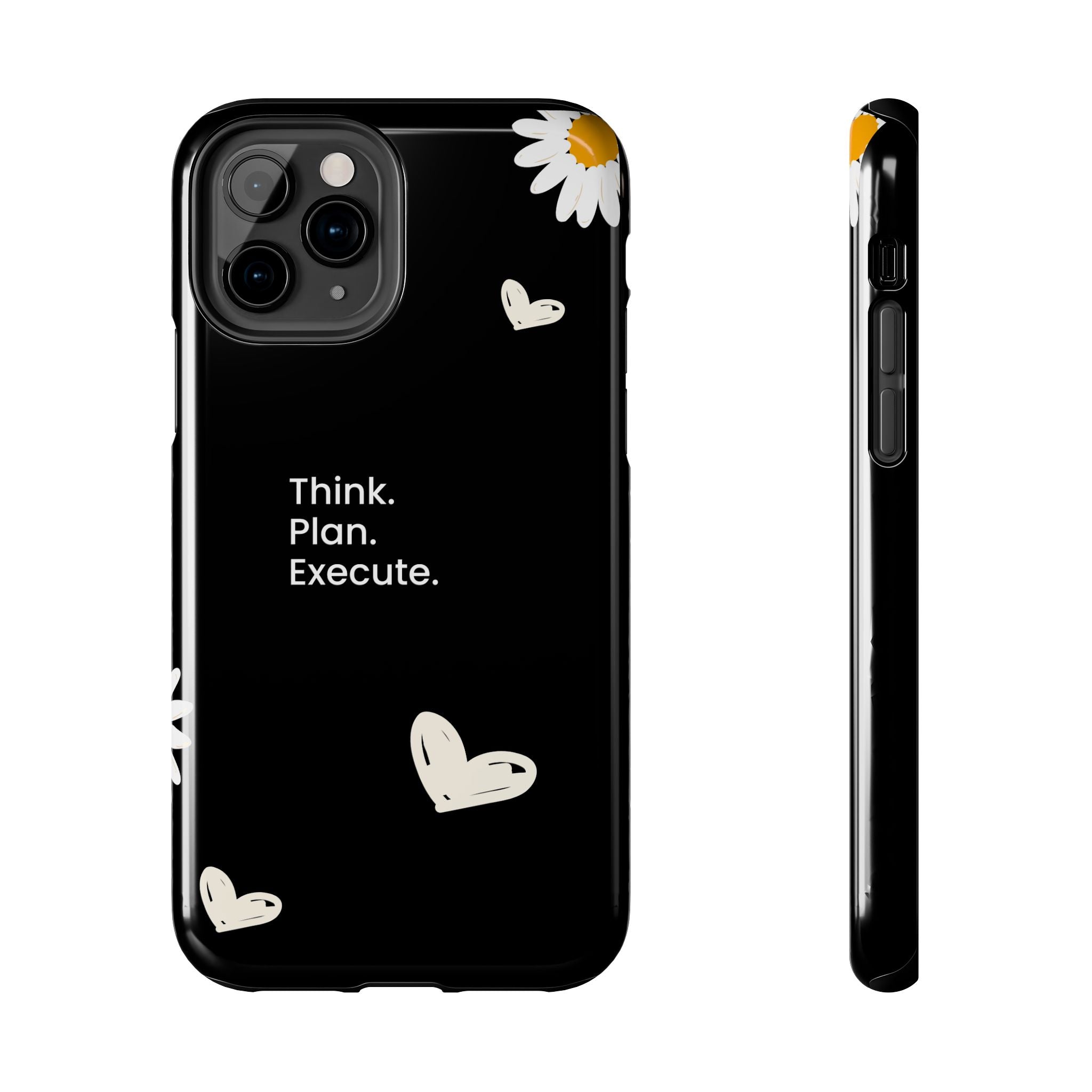 Think. Plan. Execute. Black Floral Tough Phone Case
