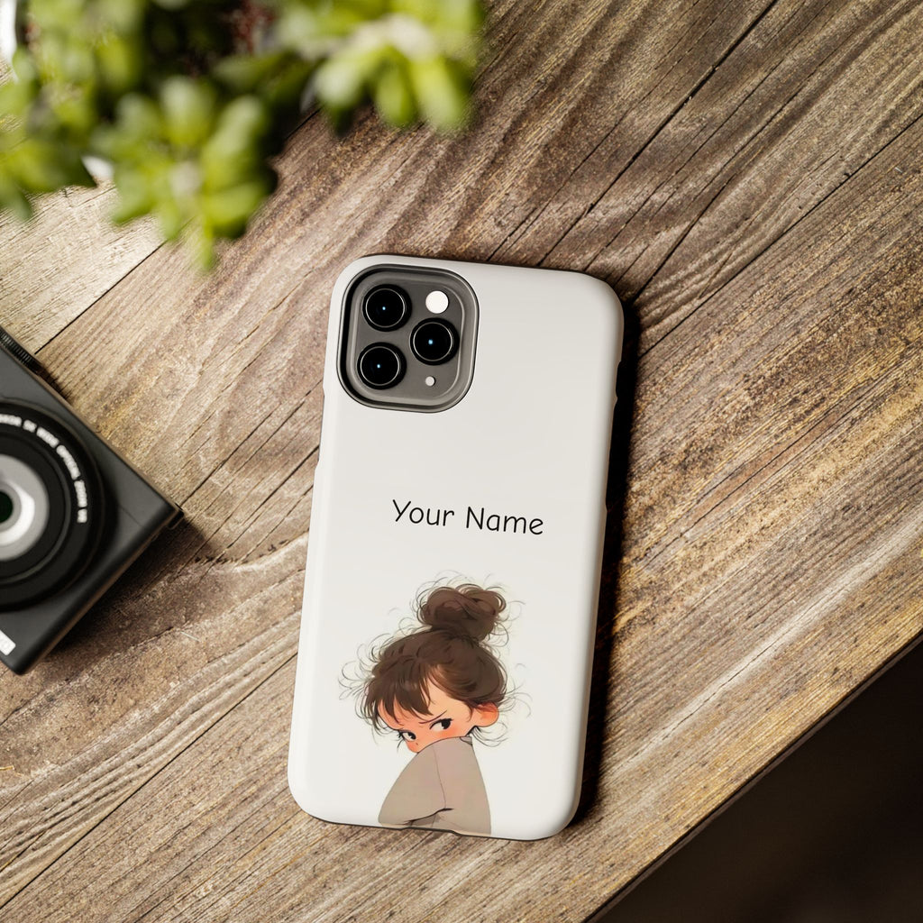 Personalized Cute Girl Tough Phone Case — Custom Name Protective iPhone Case