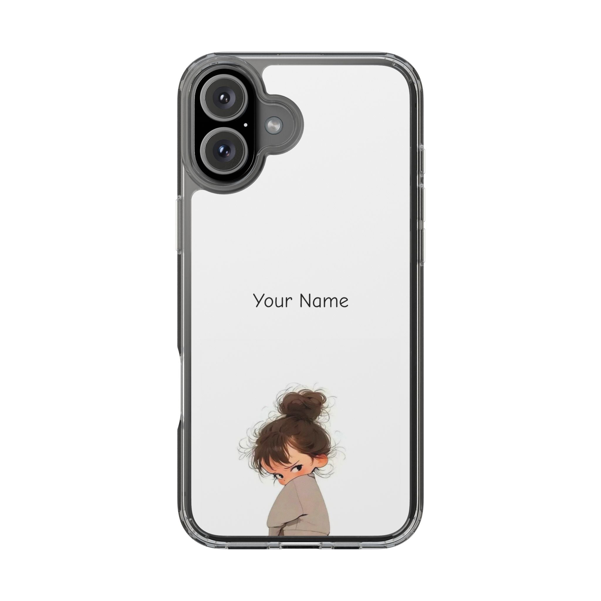 Personalized Clear Phone Case — Cute Girl Illustration with Custom Name