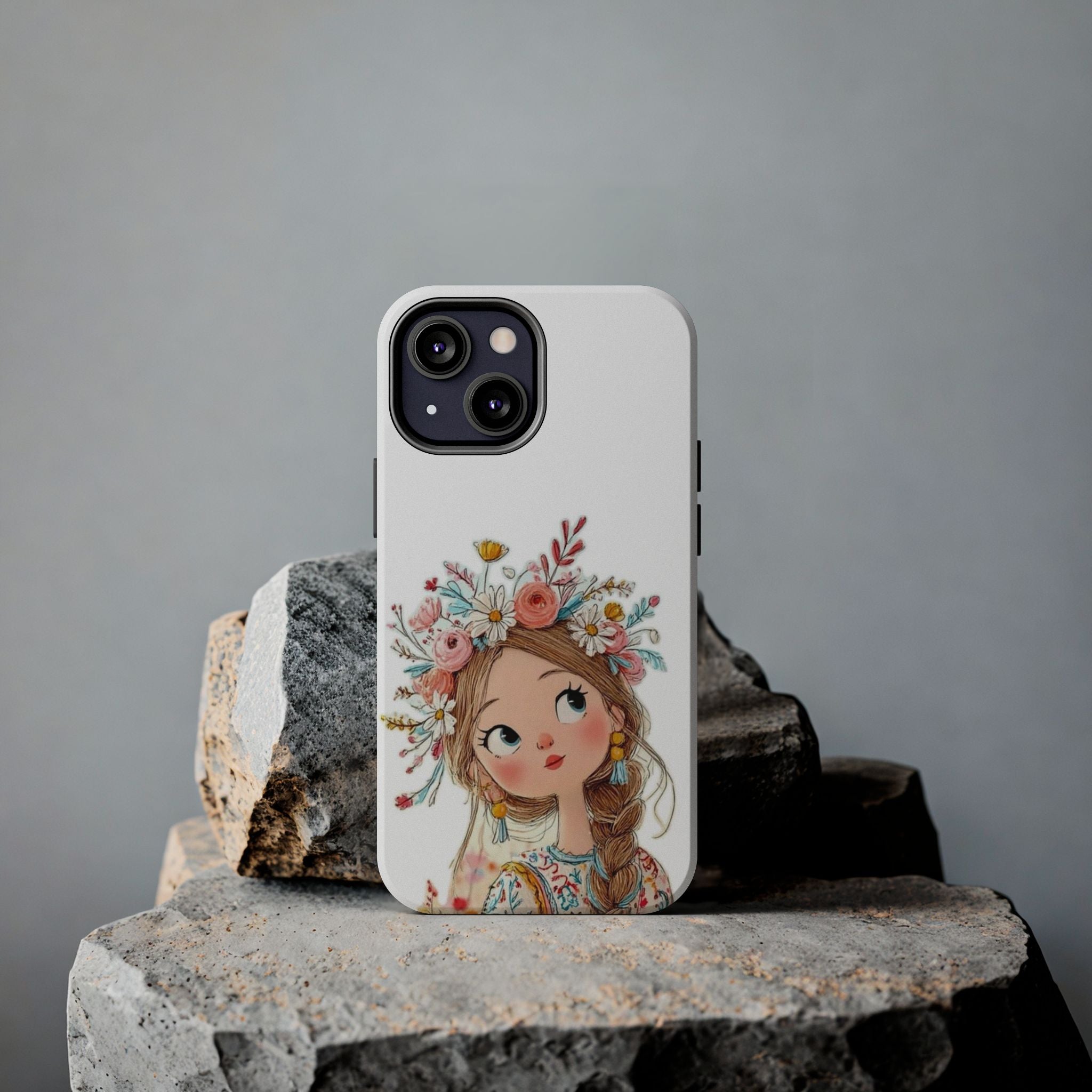Floral Boho Girl Tough Phone Case — Cute Flower Crown Protection