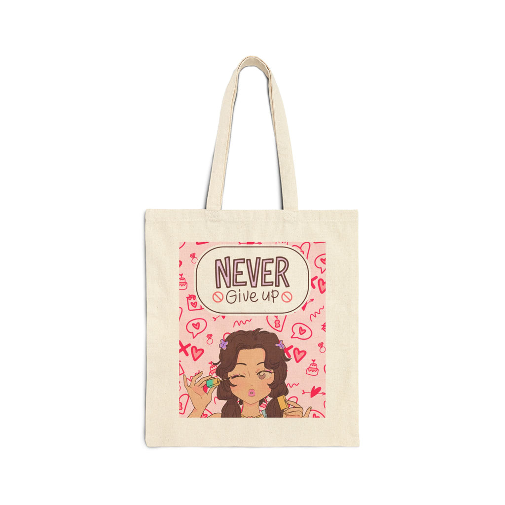 Never Give Up Tote Bag — Cute Motivational Canvas Tote for Women