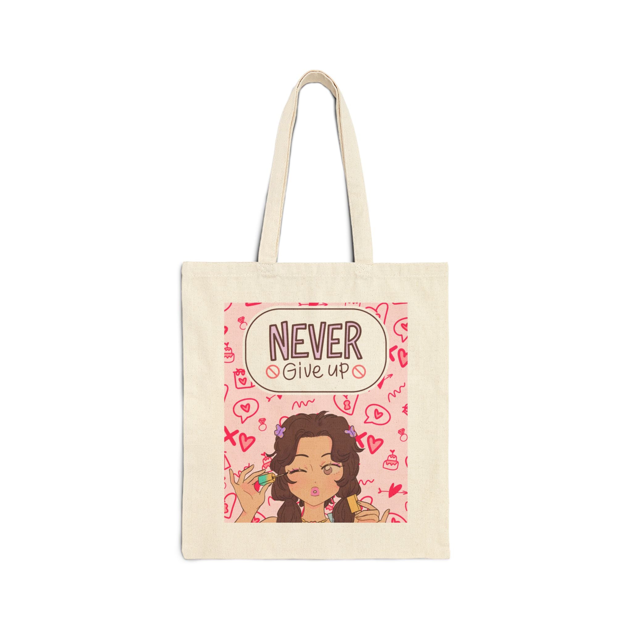 Never Give Up Tote Bag — Cute Motivational Canvas Tote for Women
