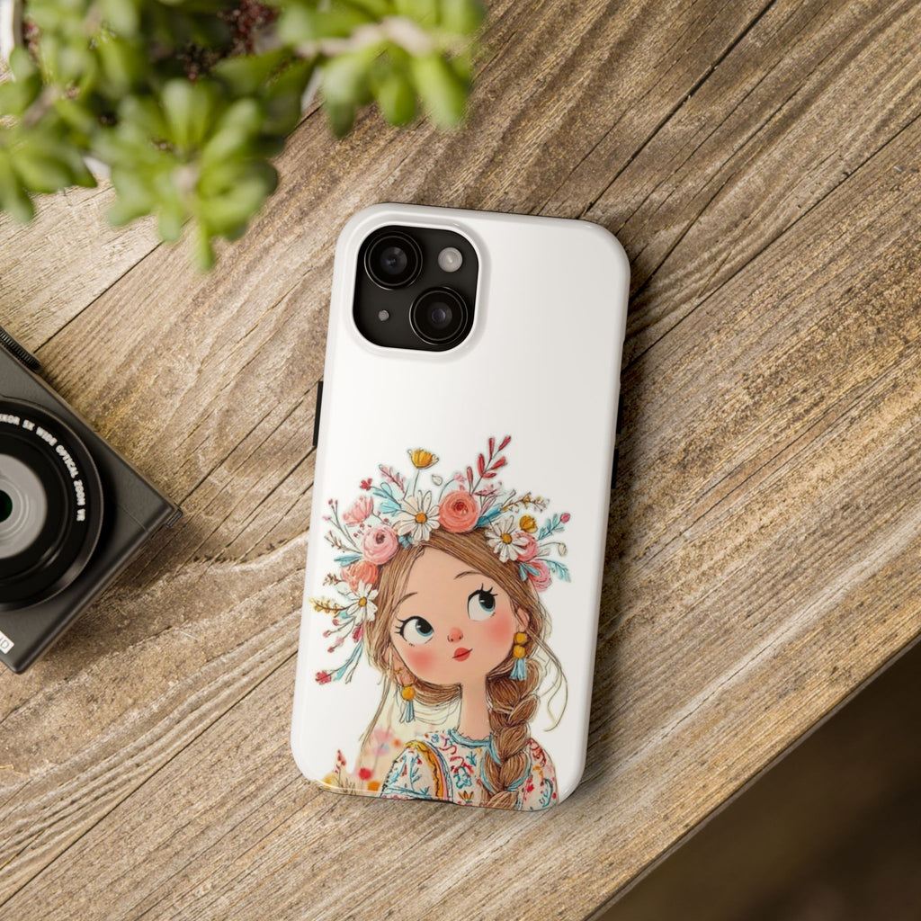 Floral Boho Girl Tough Phone Case — Cute Flower Crown Protection
