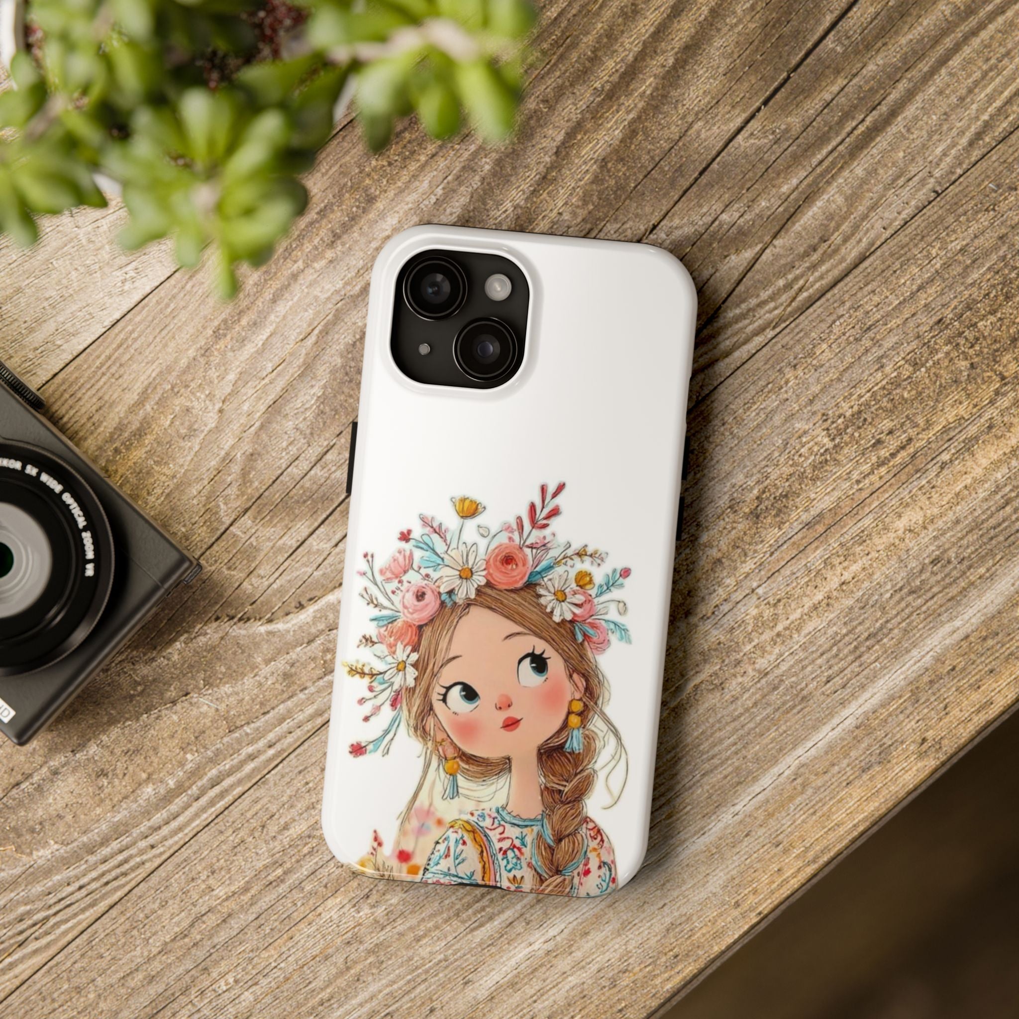 Floral Boho Girl Tough Phone Case — Cute Flower Crown Protection