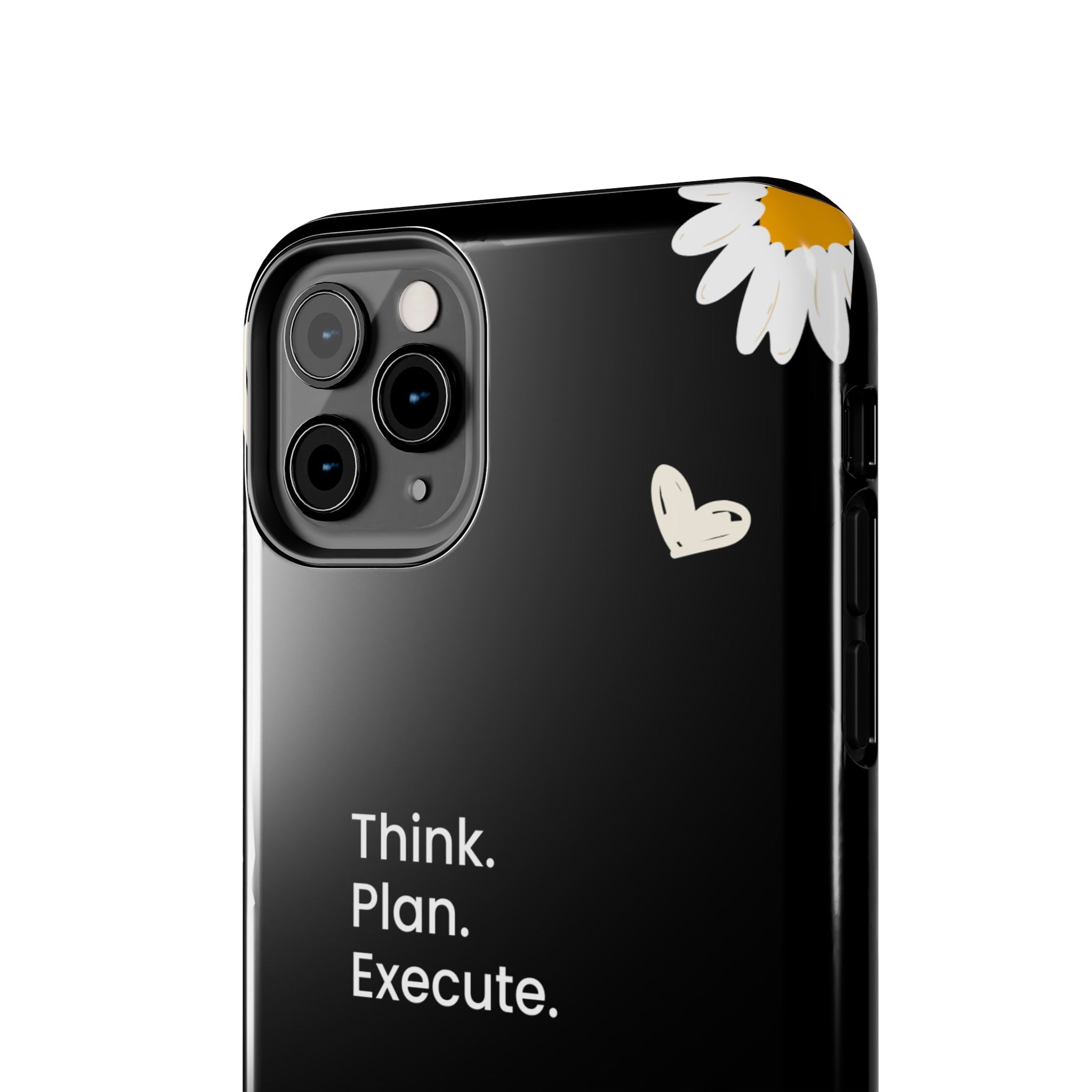 Think. Plan. Execute. Black Floral Tough Phone Case
