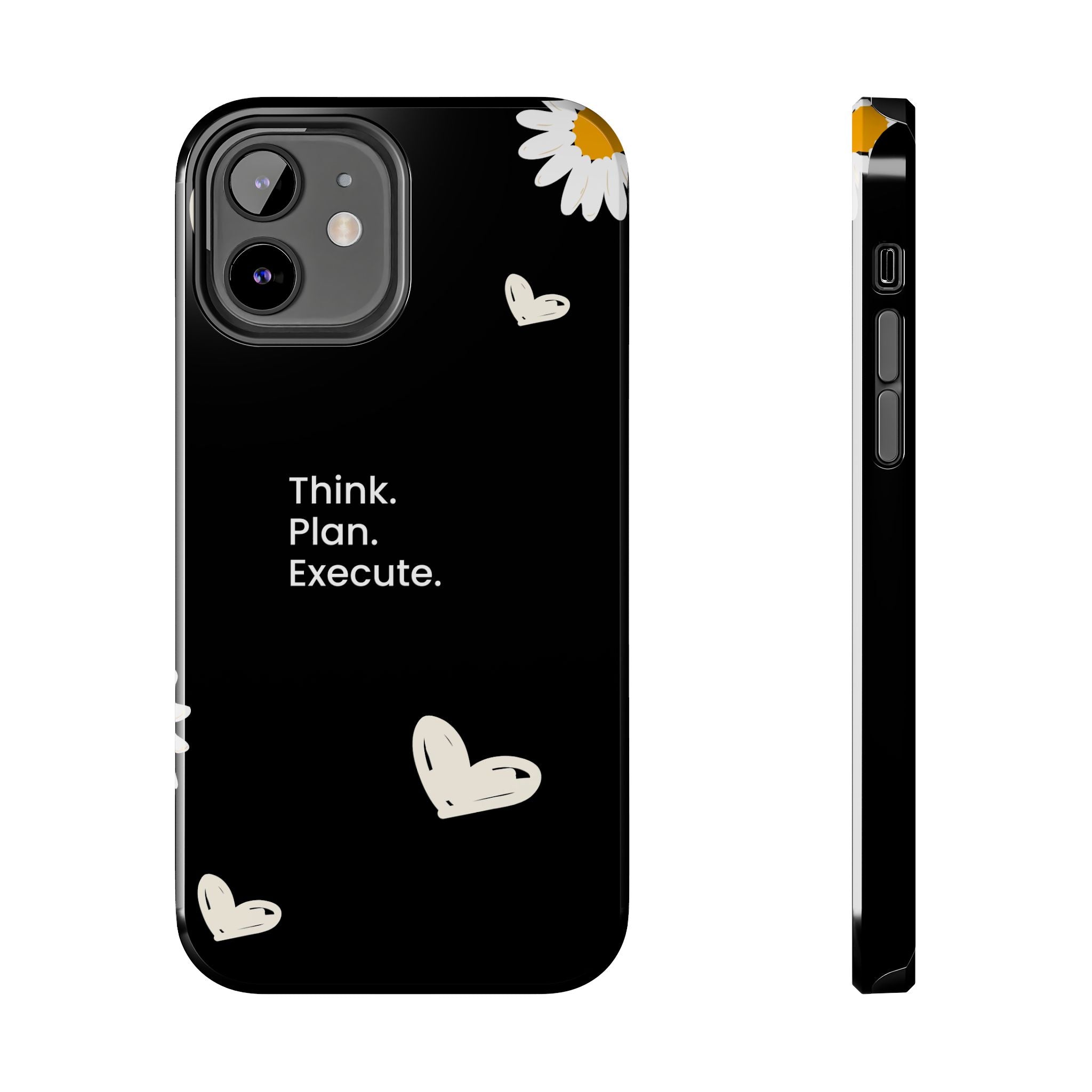 Think. Plan. Execute. Black Floral Tough Phone Case