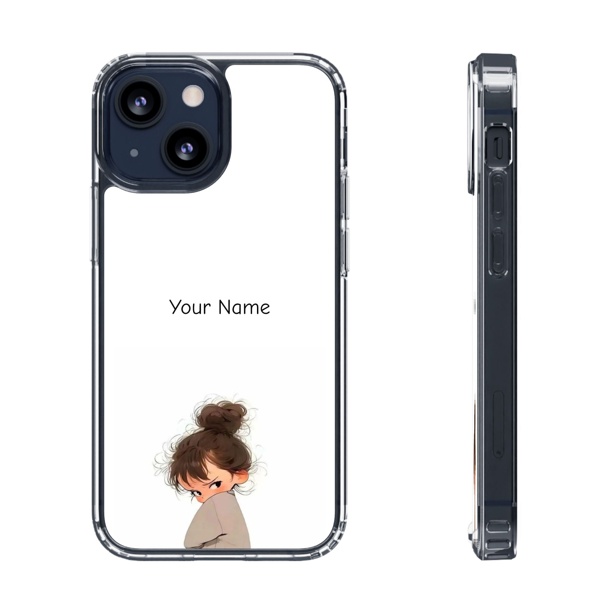 Personalized Clear Phone Case — Cute Girl Illustration with Custom Name