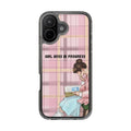 Girl Boss in Progress Clear Phone Case – Pink Plaid Feminine iPhone Cover