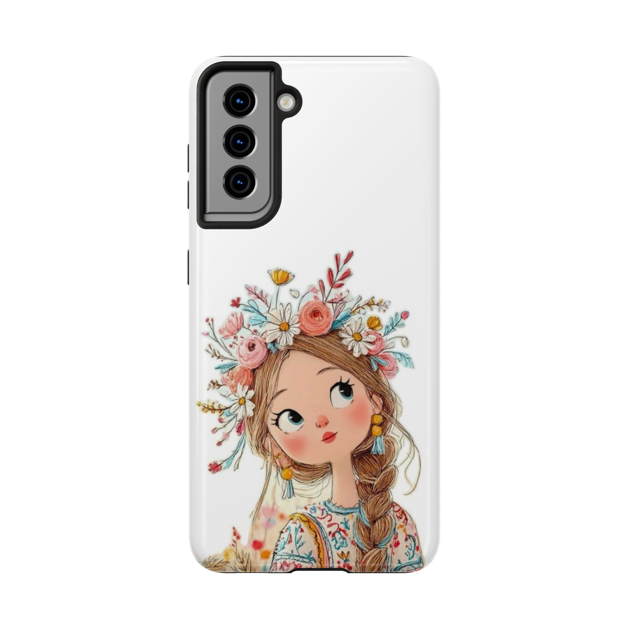 Floral Boho Girl Tough Phone Case — Cute Flower Crown Protection