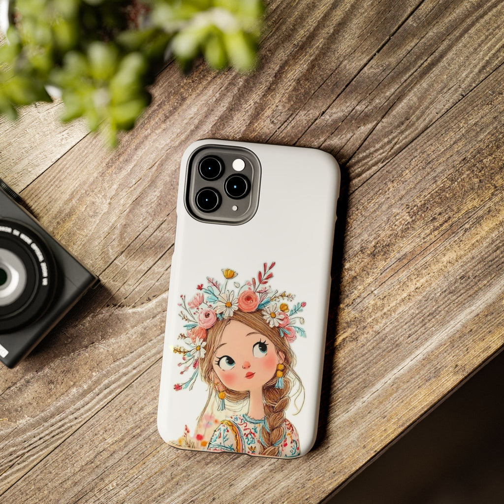 Floral Boho Girl Tough Phone Case — Cute Flower Crown Protection
