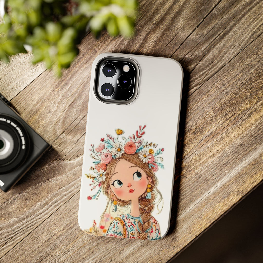 Floral Boho Girl Tough Phone Case — Cute Flower Crown Protection