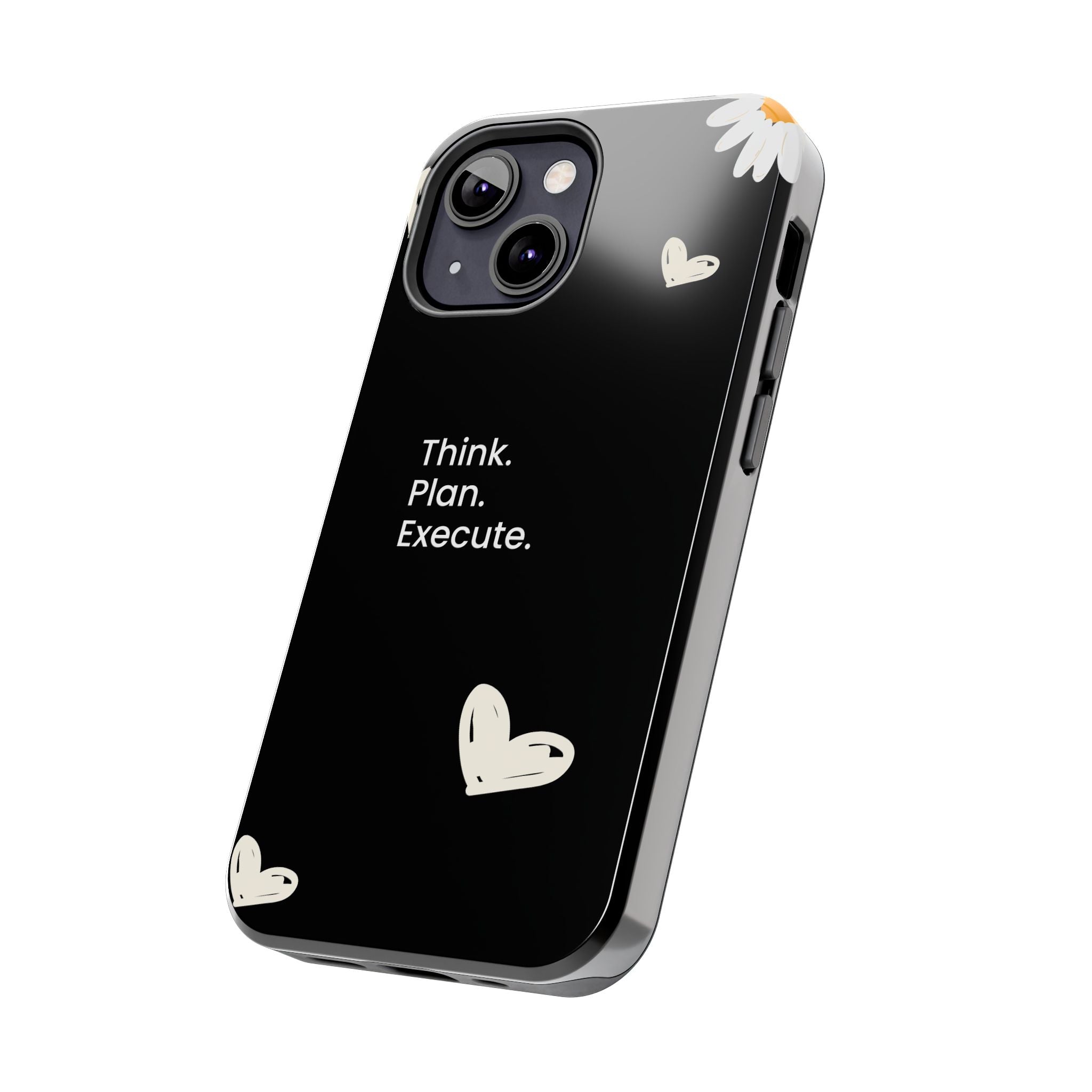 Think. Plan. Execute. Black Floral Tough Phone Case