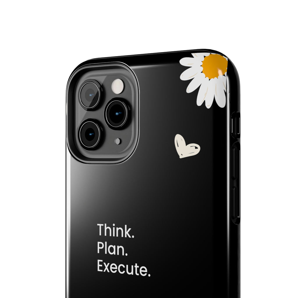 Think. Plan. Execute. Black Floral Tough Phone Case
