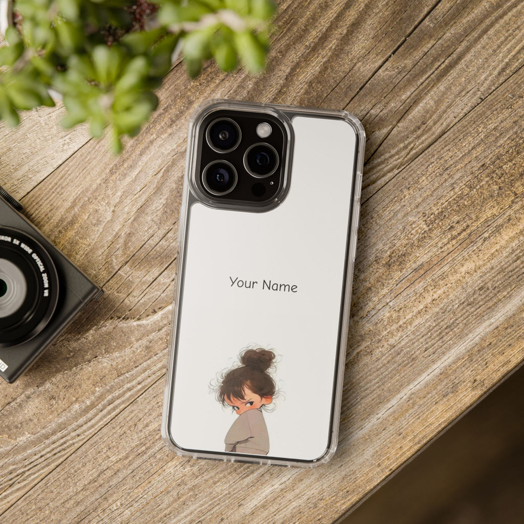 Personalized Clear Phone Case — Cute Girl Illustration with Custom Name