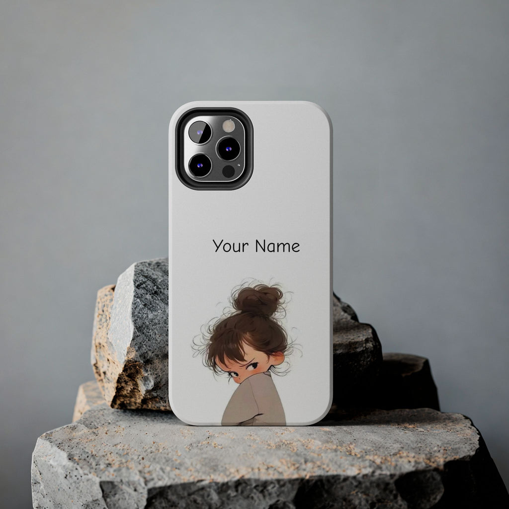 Personalized Cute Girl Tough Phone Case — Custom Name Protective iPhone Case