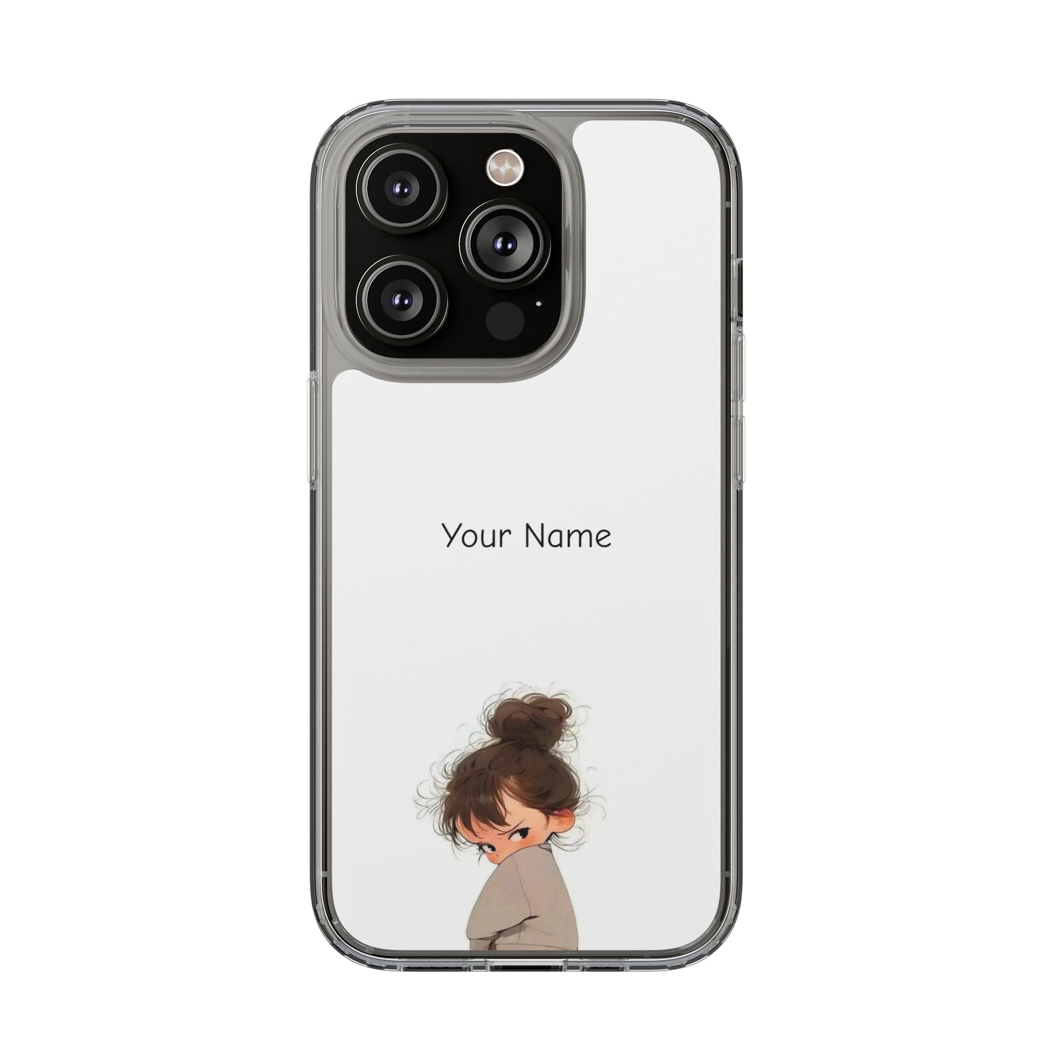 Personalized Clear Phone Case — Cute Girl Illustration with Custom Name