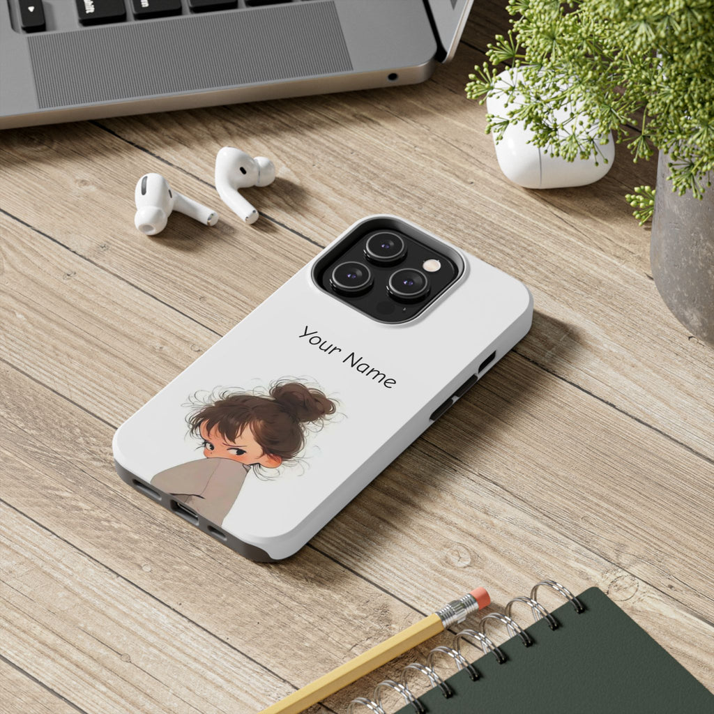 Personalized Cute Girl Tough Phone Case — Custom Name Protective iPhone Case