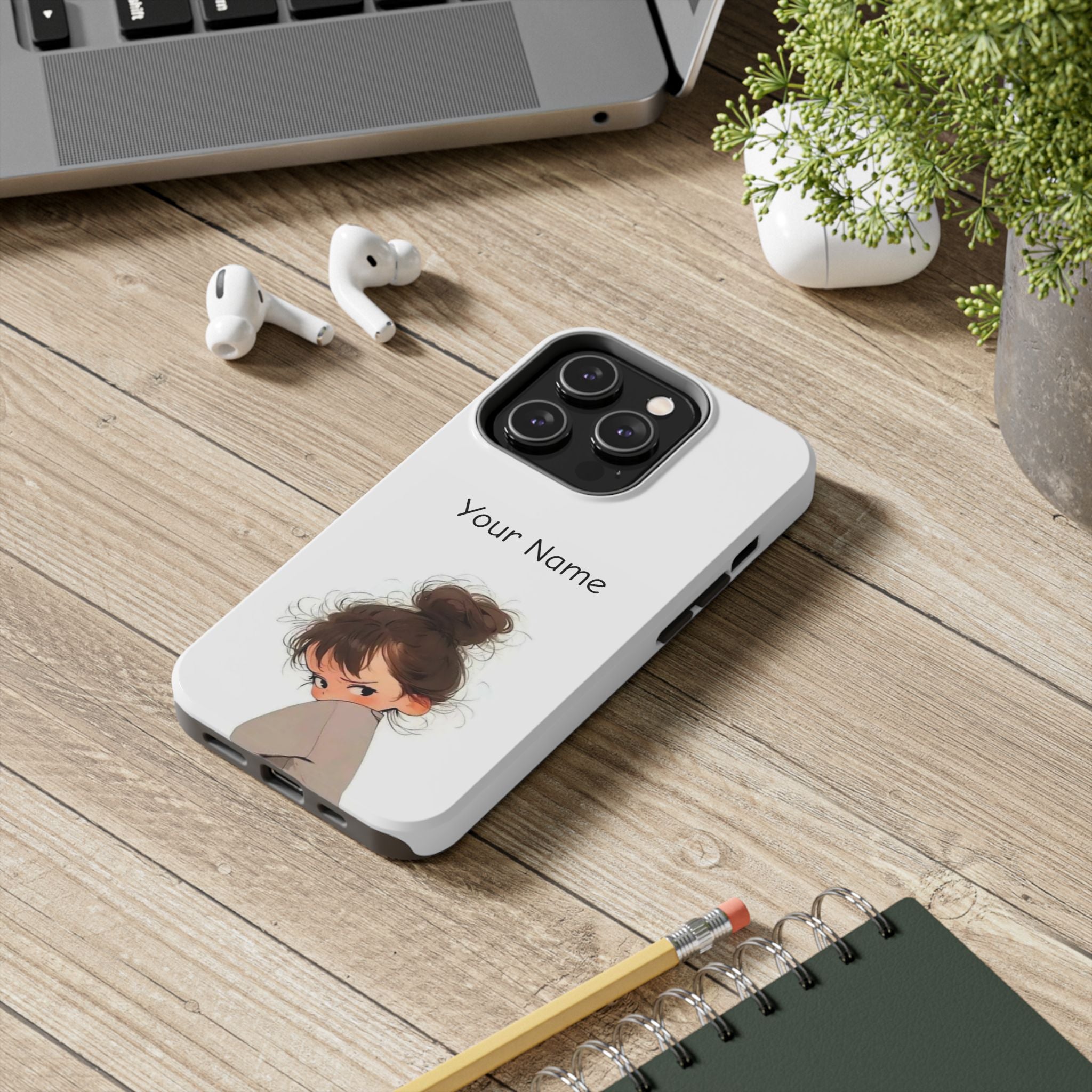 Personalized Cute Girl Tough Phone Case — Custom Name Protective iPhone Case