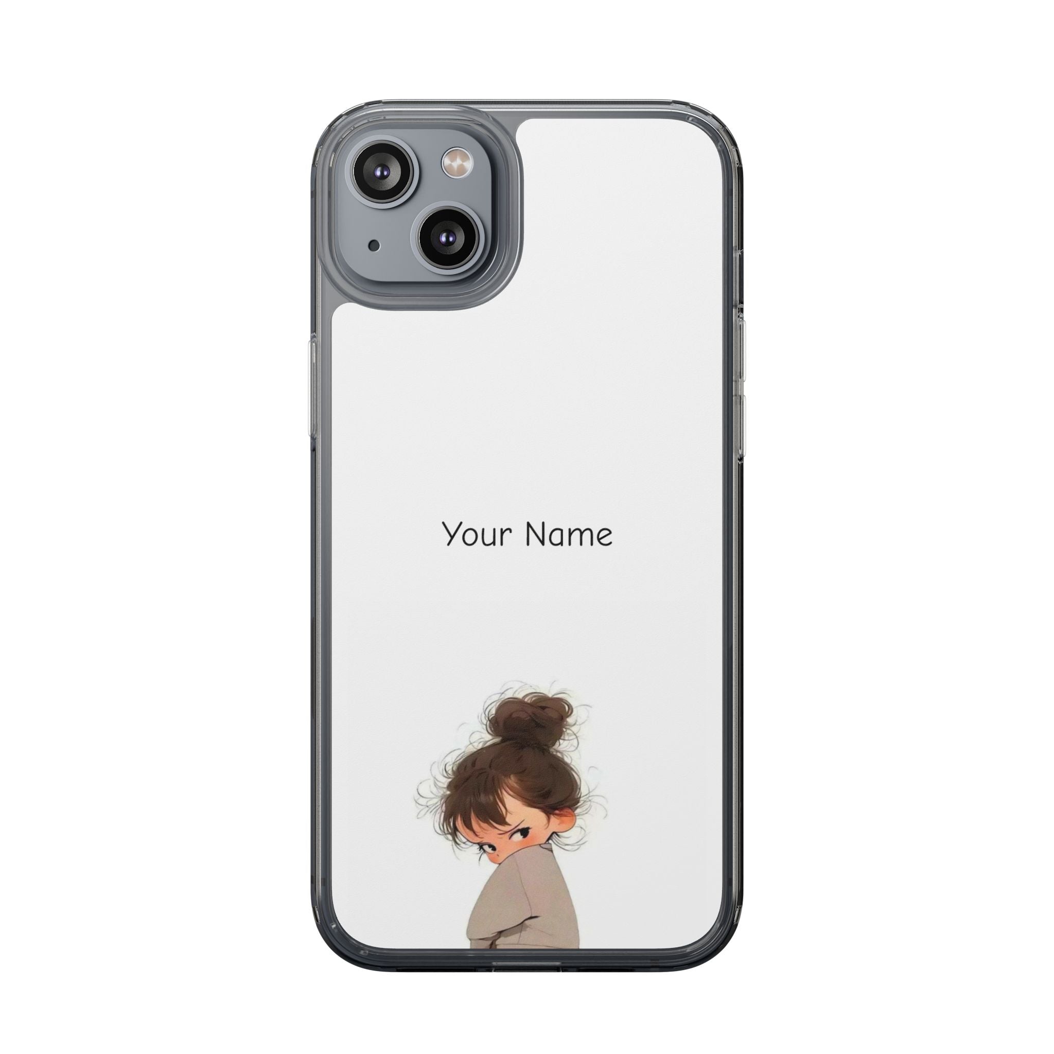 Personalized Clear Phone Case — Cute Girl Illustration with Custom Name