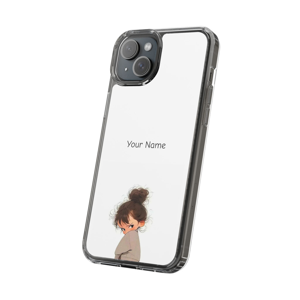 Personalized Clear Phone Case — Cute Girl Illustration with Custom Name
