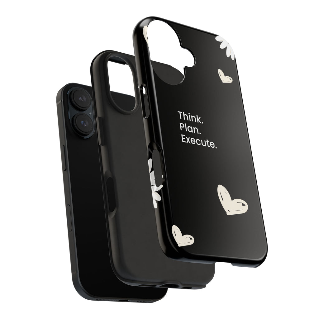 Think. Plan. Execute. Black Floral Tough Phone Case