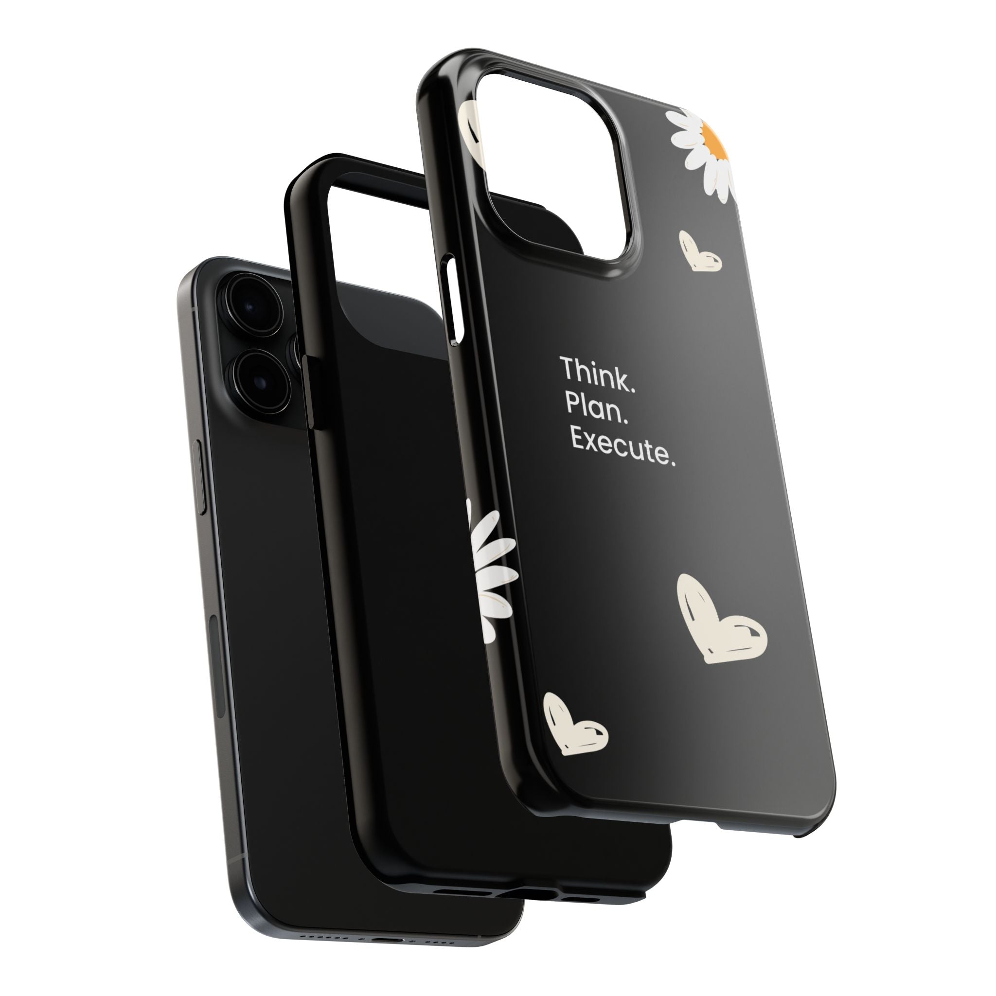 Think. Plan. Execute. Black Floral Tough Phone Case